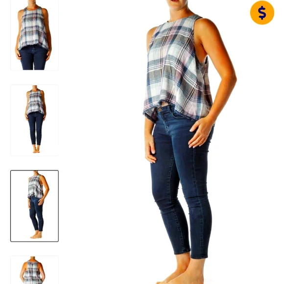NWT Cloth & Stone sz XS/S Blue & Pink Plaid Linen Blend Swing Tank - Picture 3 of 12